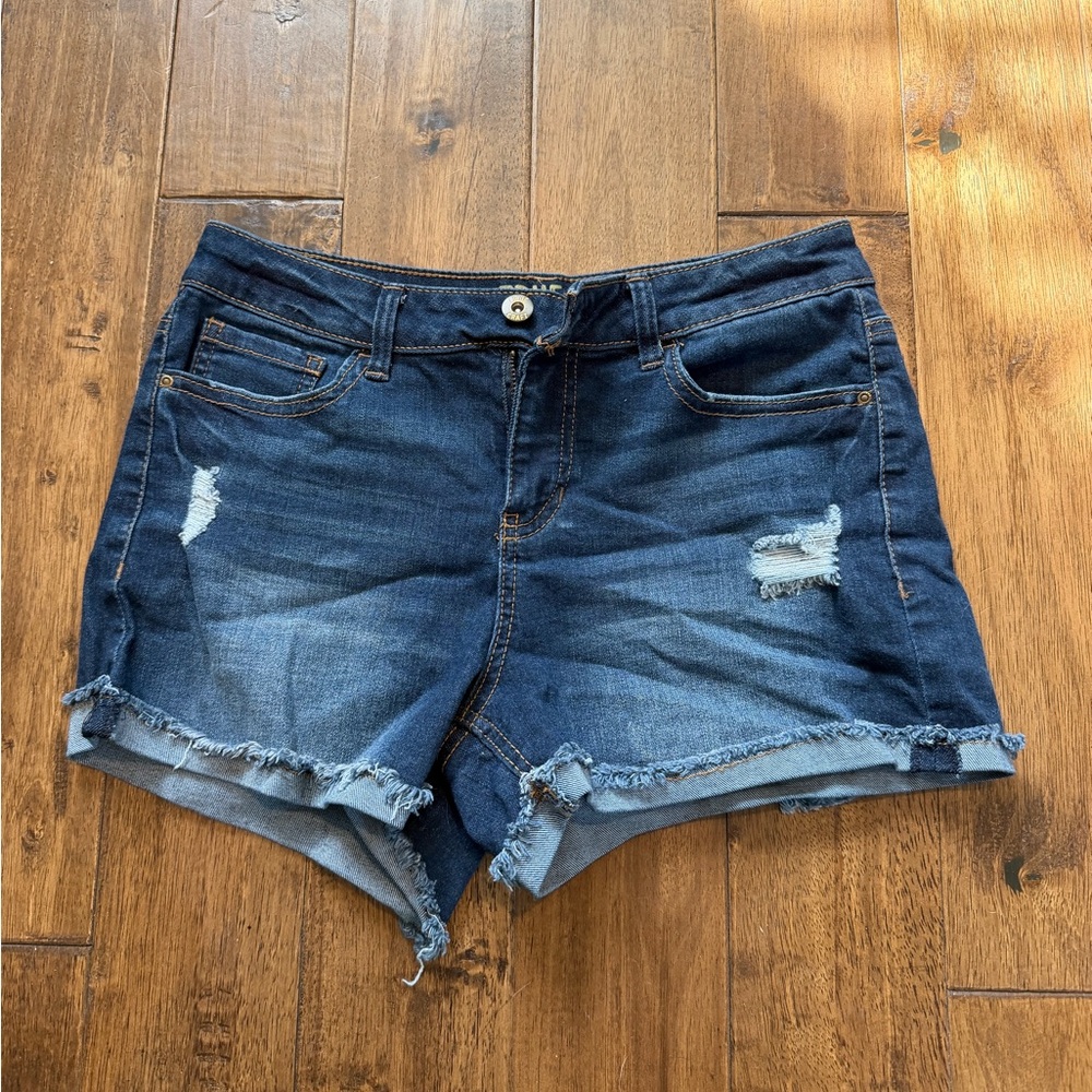 True Craft Dark Blue Distressed Jean Shorts